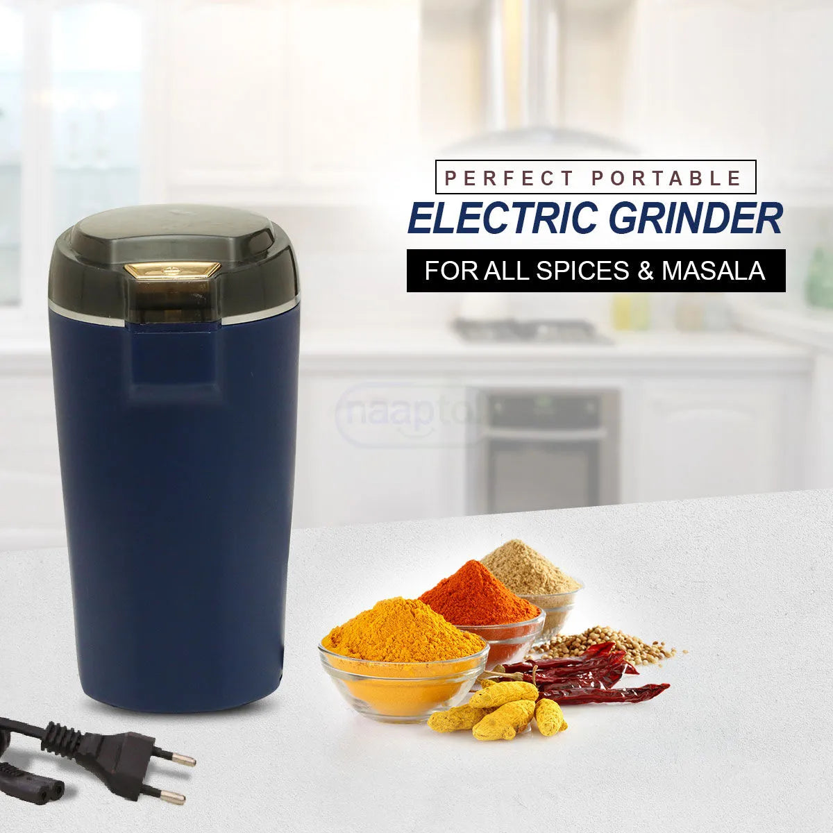 Blue Stainless Steel Electric Grinder For Spices For Grinding Spices And Coffee Beans