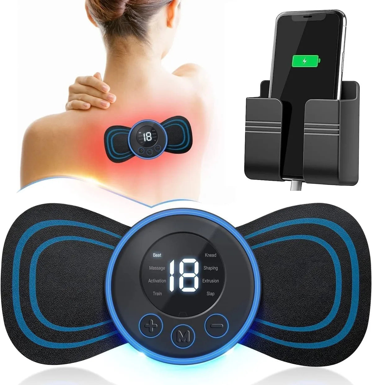 Black Abs Plastic Mini Ems Butterfly Massager For Muscle Relaxation And Body Pain Relief