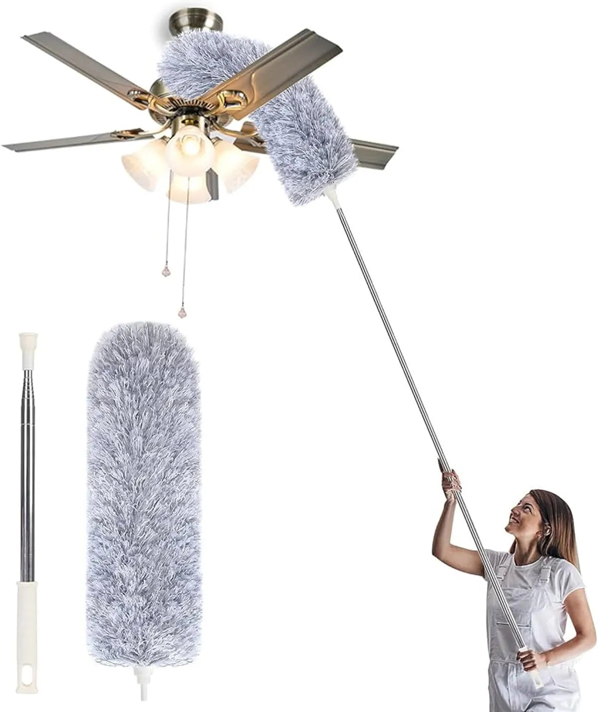 Off White Microfiber 100 Inch Fan Duster For Cleaning Ceiling Fans